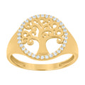 10K Yellow Gold Womens Cubic-Zirconia Tree Of Life Good luck Ring
