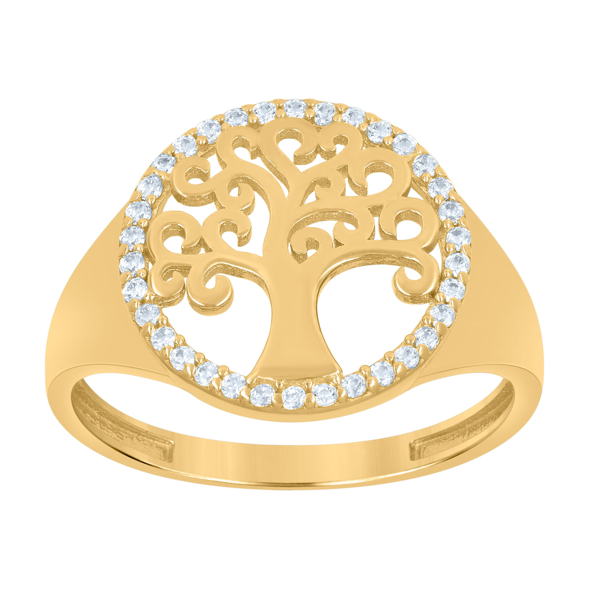 10K Yellow Gold Womens Cubic-Zirconia Tree Of Life Good luck Ring