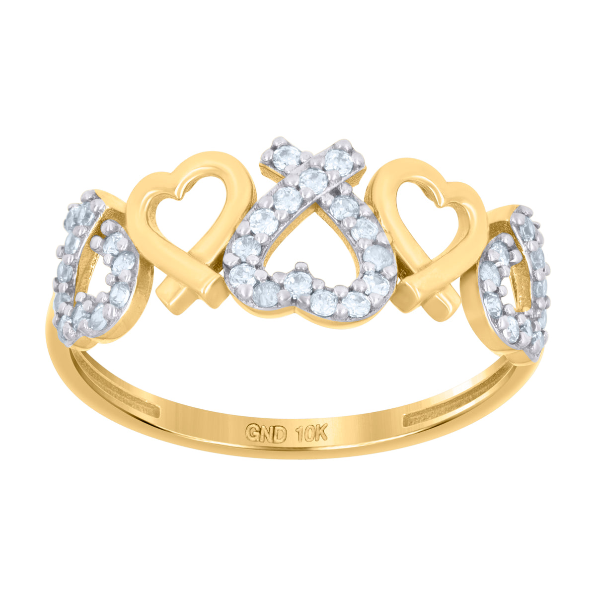 10K Two-Tone Gold Womens Cubic-Zirconia Hearts Ring