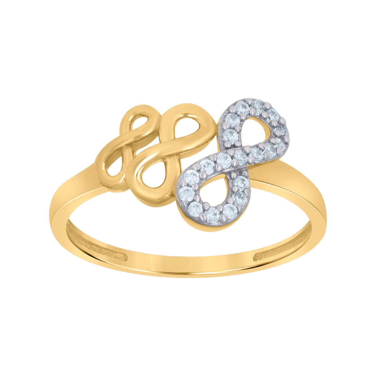 10K Two-Tone Gold Womens Cubic-Zirconia Love Symbol Infinity Ring