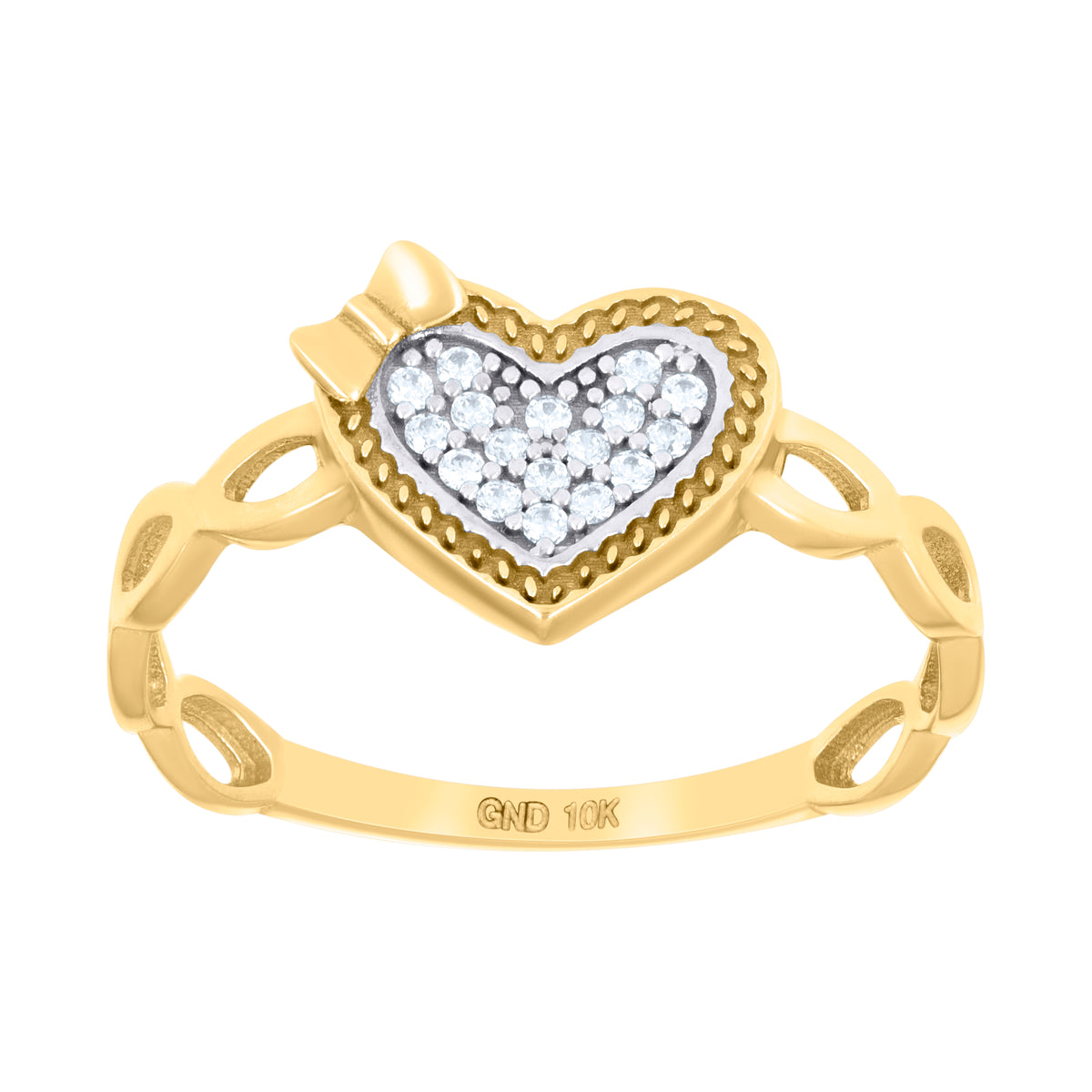 10K Two-Tone Gold Womens Cubic-Zirconia Heart Love Ring