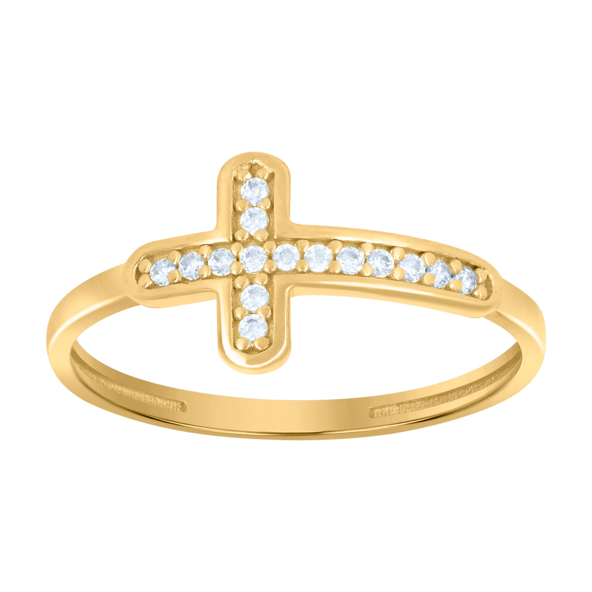 10K Yellow Gold Womens Cubic-Zirconia Cross Religious Ring