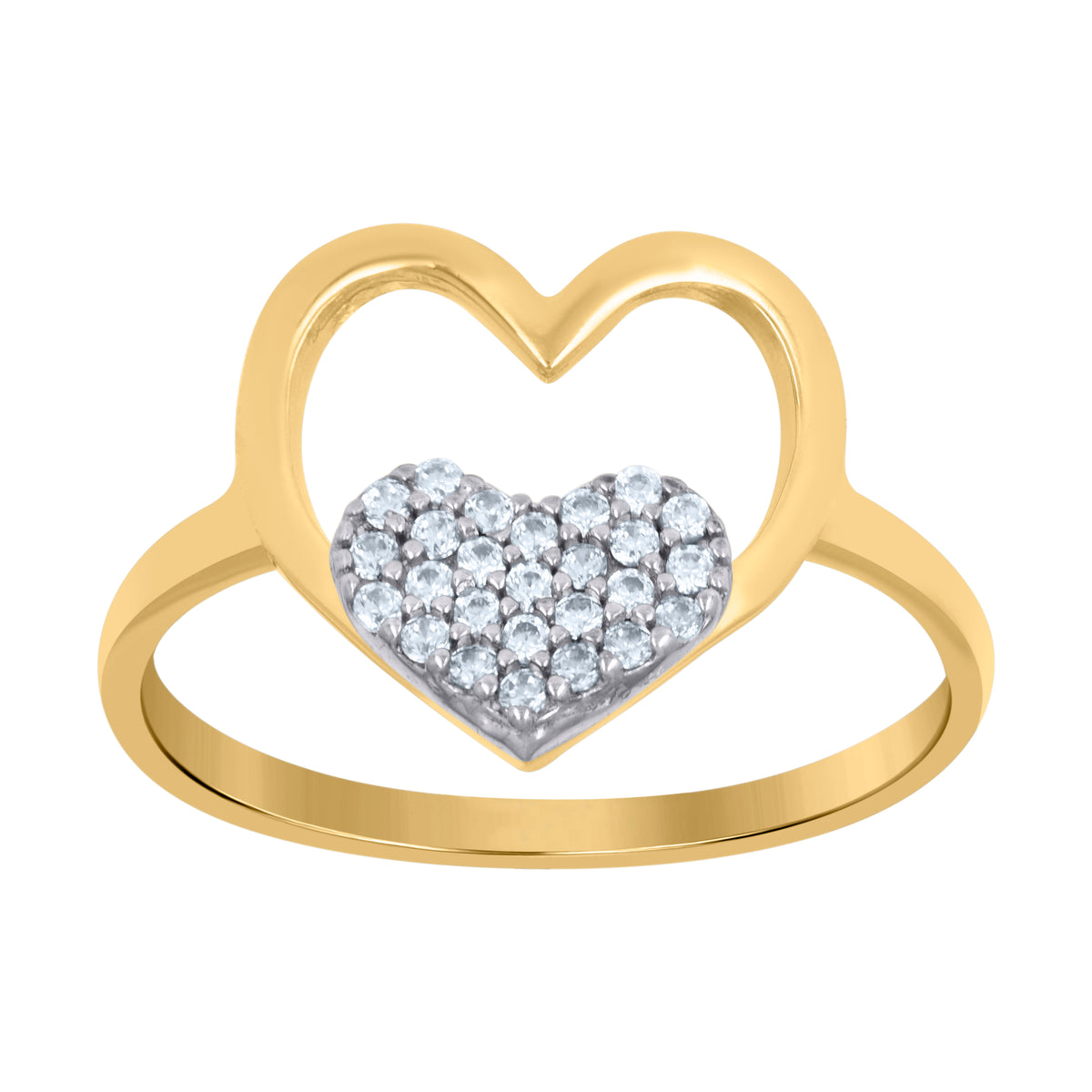 10K Two-Tone Gold Womens Cubic-Zirconia Double Heart Ring