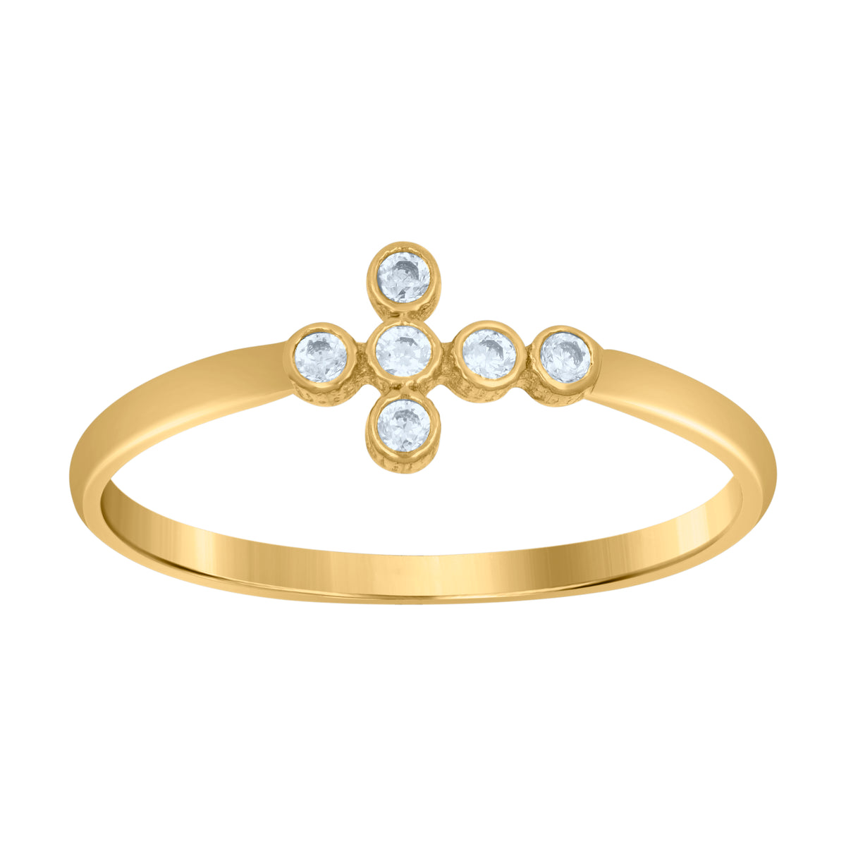 10K Yellow Gold Womens Cubic-Zirconia Cross Religious Ring