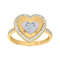 10K Two-Tone Gold Womens Cubic-Zirconia Heart Love Ring