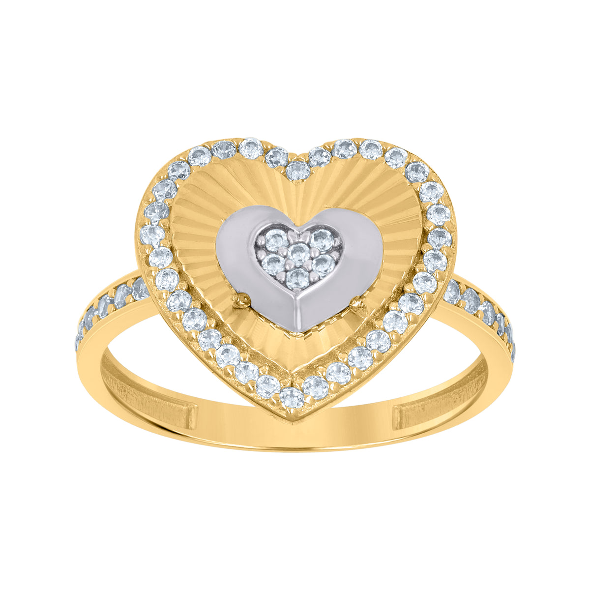 10K Two-Tone Gold Womens Cubic-Zirconia Heart Love Ring