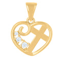 10K Yellow Gold Womens Cubic-Zirconia Heart Cross Religious Charm Pendant