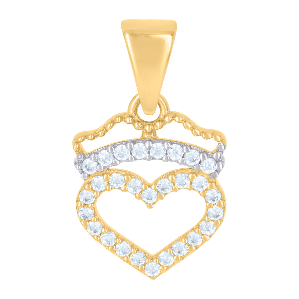 10K Two-tone Gold Womens Cubic-Zirconia Heart Charm Pendant