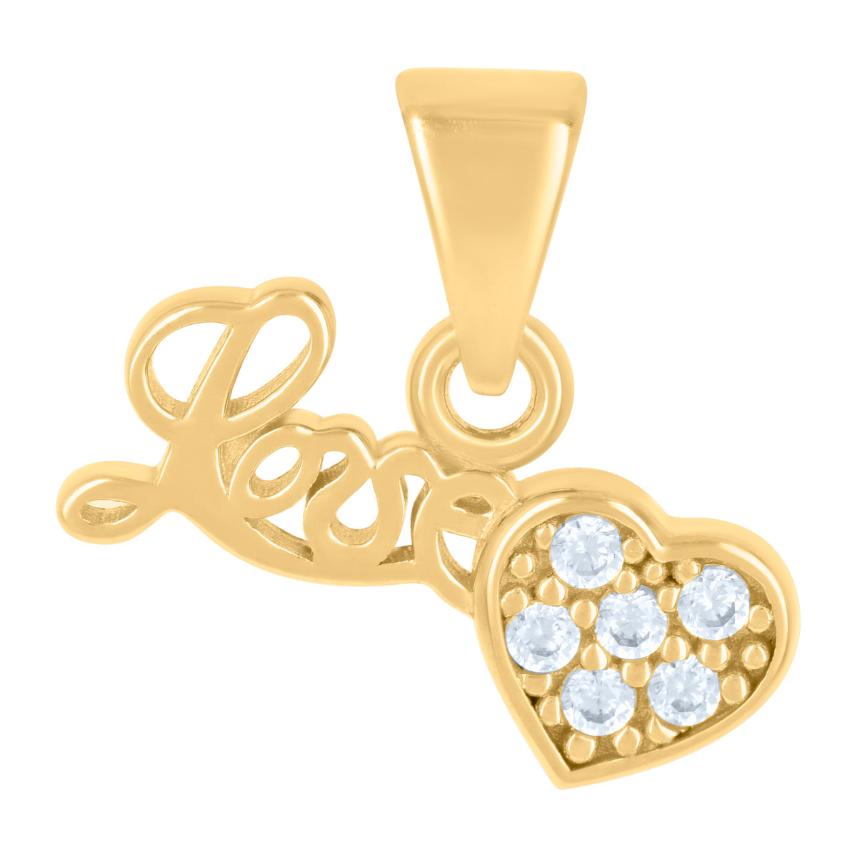 10K Yellow Gold Womens Cubic-Zirconia Love Heart Charm Pendant