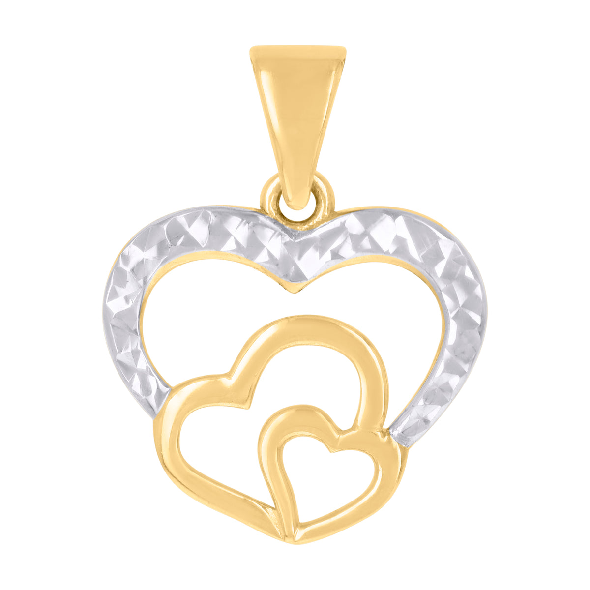10K Two-tone Gold Womens Triple Heart Charm Pendant