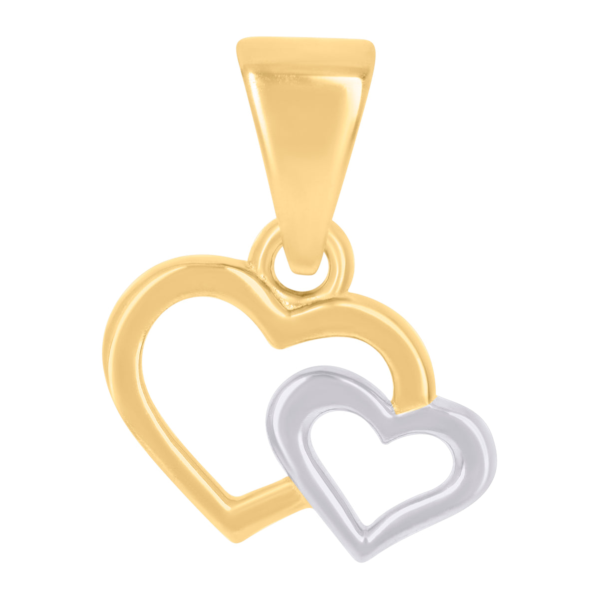 10K Two-tone Gold Womens Double Heart Charm Pendant