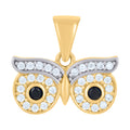 10K Two-tone Gold Womens Black White Cubic-Zirconia Owl Eyes Bird Wildlife Charm Pendant