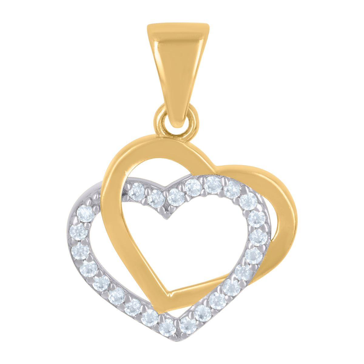 10K Two-Tone Gold Womens Cubic-Zirconia Double Heart Charm Pendant