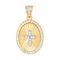 10K Two-tone Gold Womens Cubic-Zirconia Oval Medallion Cross Religious Charm Pendant