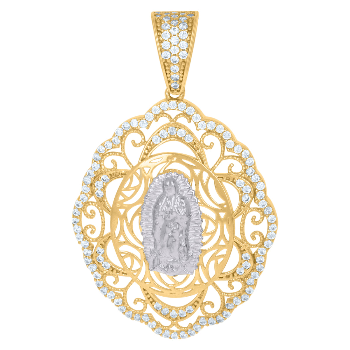 10K Two-tone Gold Womens Cubic-Zirconia Guadalupe Religious Charm Pendant