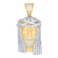 10K Two-tone Gold Mens Cubic-Zirconia Jesus Religious Charm Pendant