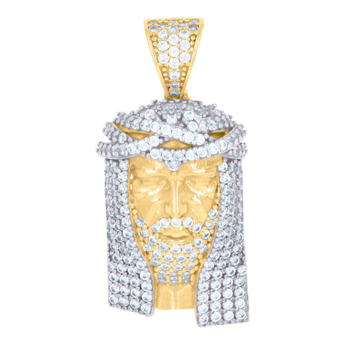 10K Two-tone Gold Mens Cubic-Zirconia Jesus Religious Charm Pendant