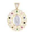 10K Two-tone Gold Womens Multi-color Cubic-Zirconia Oval Medallion Guadalupe Religious Charm Pendant