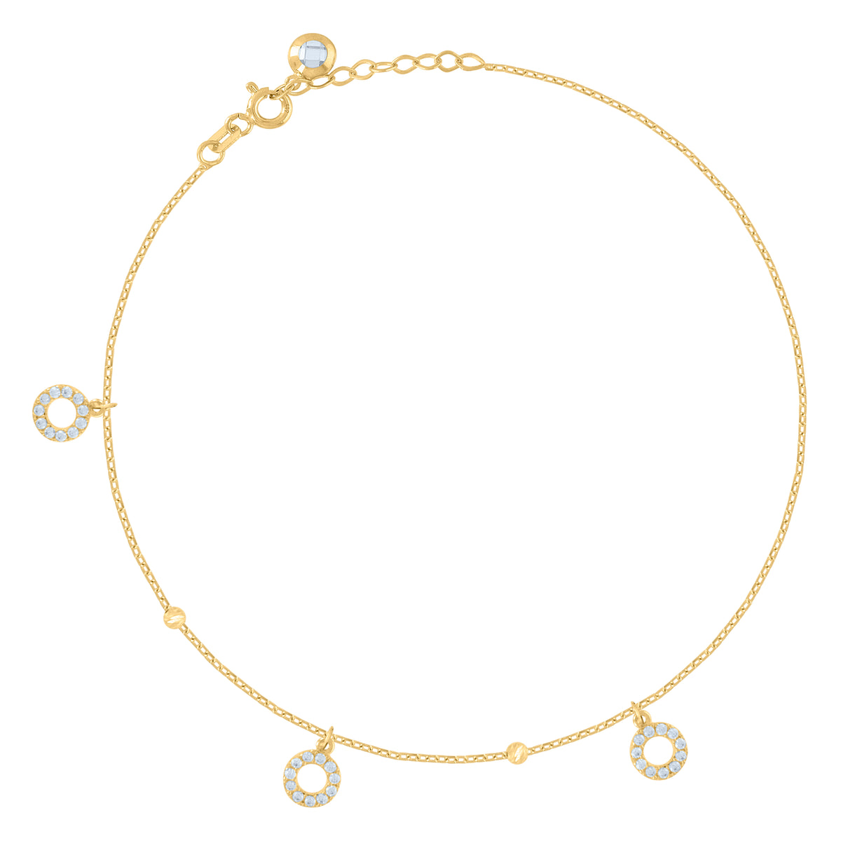 10K Yellow Gold Womens Cubic-Zirconia Beaded Fashion Charm 10" Anklet