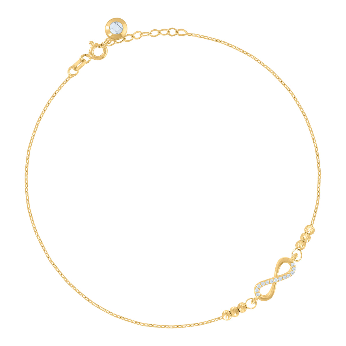 10K Yellow Gold Womens Cubic-Zirconia Infinity Beaded Charm 9" Bracelet