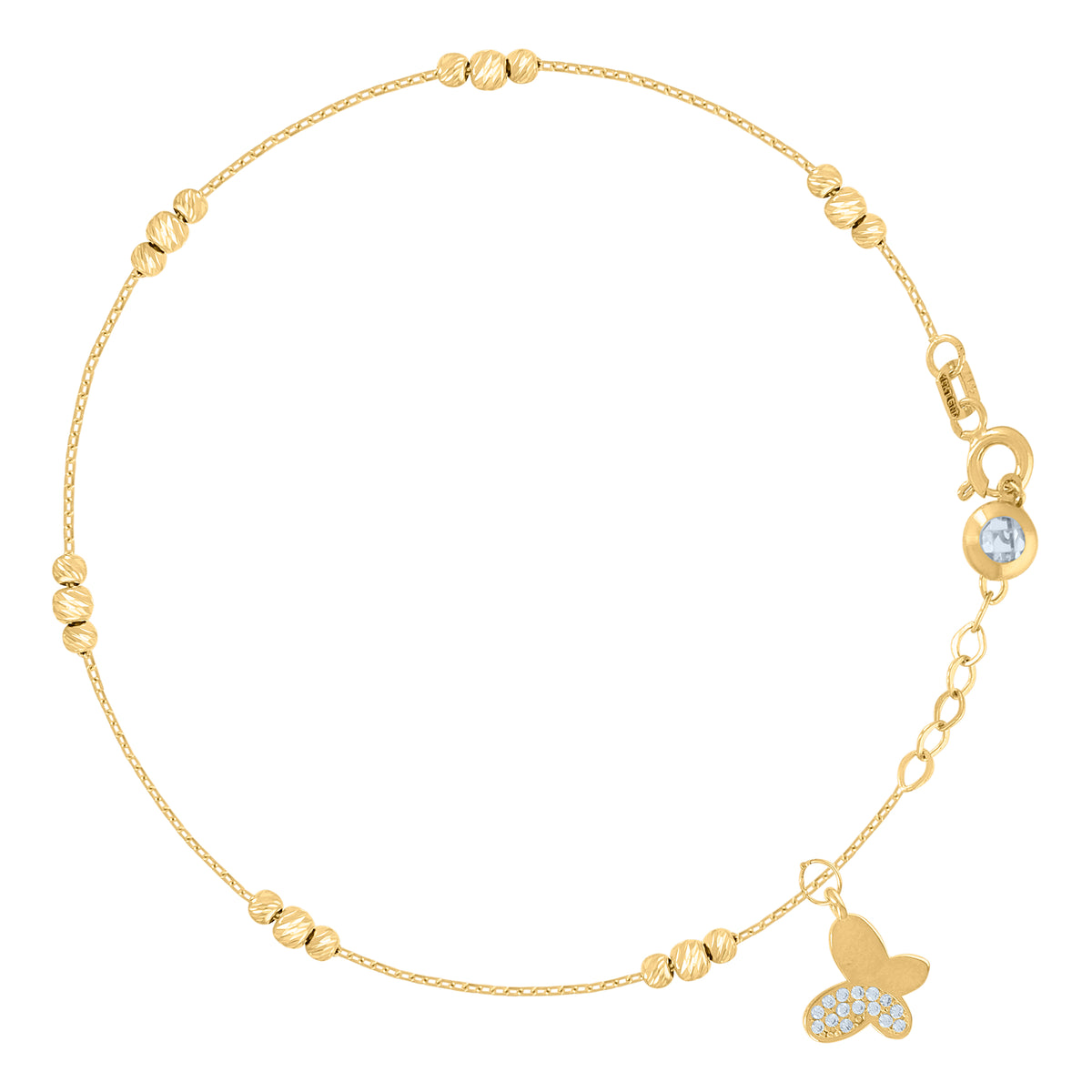 10K Yellow Gold Womens Cubic-Zirconia Butterfly Beaded Charm 8" Bracelet