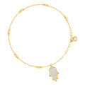 10K Yellow Gold Womens Cubic-Zirconia Hamsa Beaded Religious Charm 8" Bracelet
