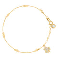 10K Yellow Gold Womens Cubic-Zirconia Clover Beaded Good Luck Charm 8" Bracelet
