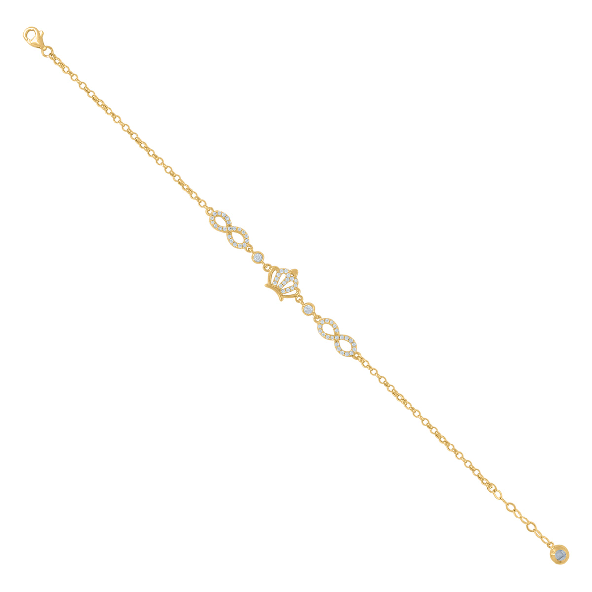10K Yellow Gold Womens Cubic-Zirconia Crown Infinity Charm Bracelet Size 8 Inches