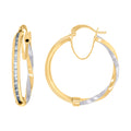 10K Two-Tone Gold Womens Baguette Cubic-Zirconia Textured Twisted Hoops Huggies Earrings