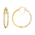 10K Two-Tone Gold Womens Baguette Cubic-Zirconia Textured Twisted Hoops Huggies Earrings