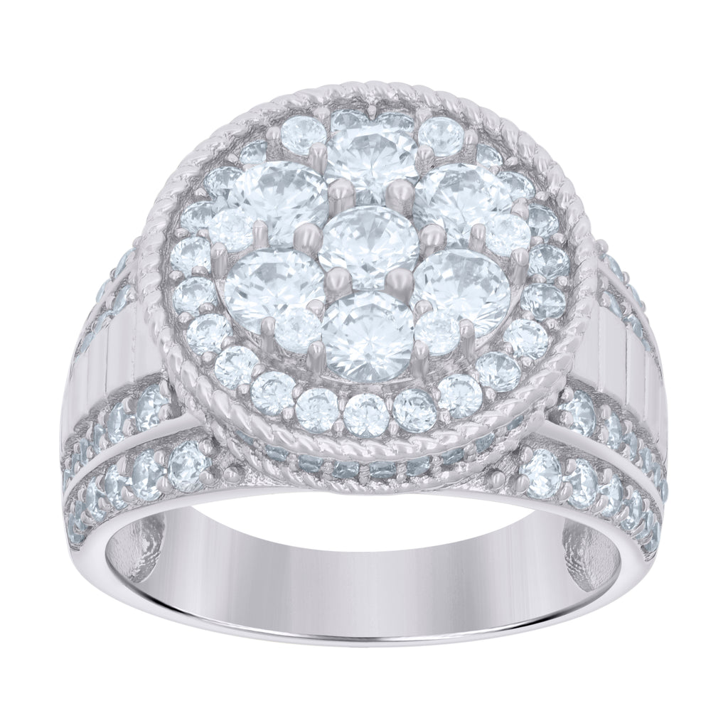 925 Sterling Silver Mens Cubic-Zirconia Rope Border Fashion Ring Size 11