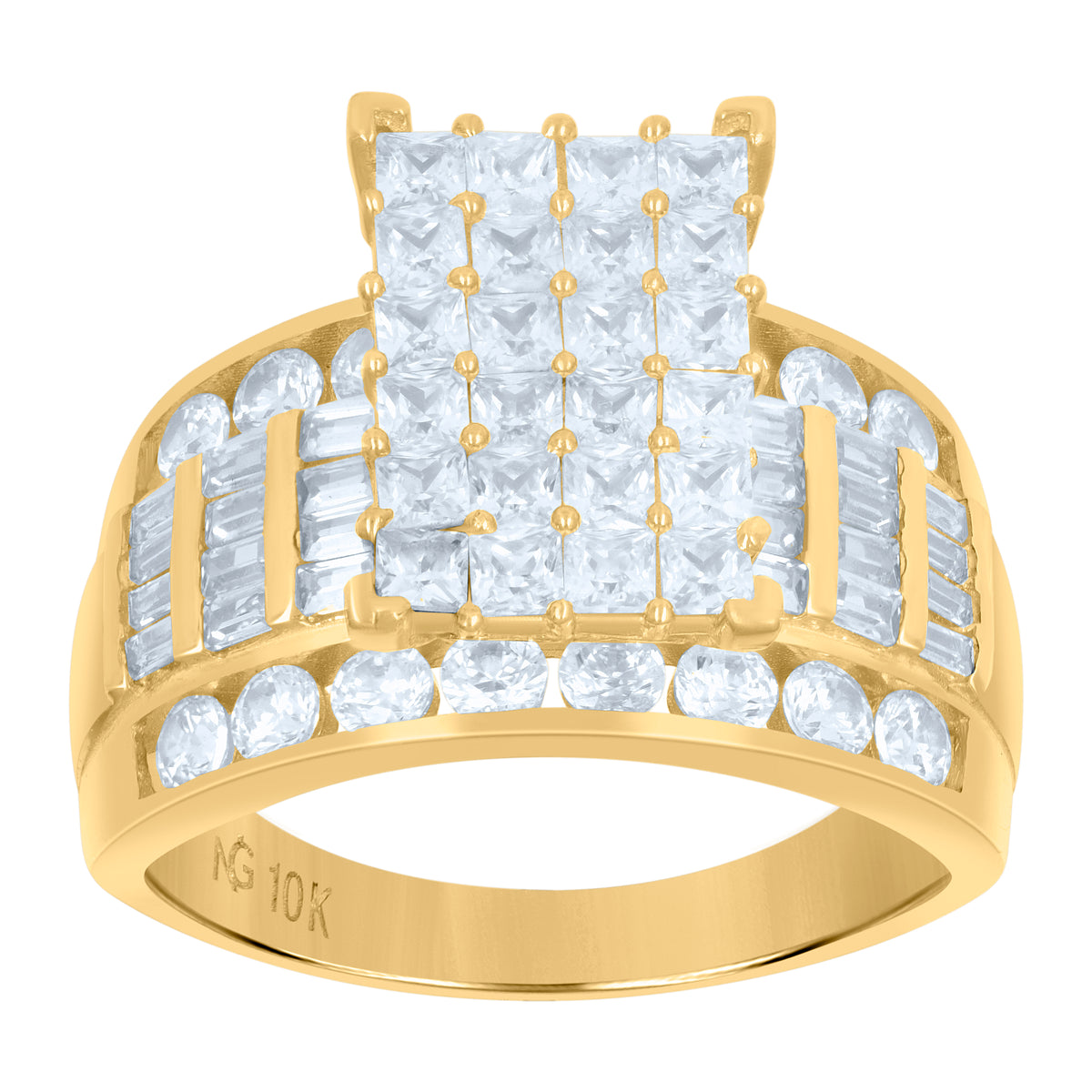 10K Yellow Gold Womens Baguette/Princess-Cut Round Cubic-Zirconia Fashion Ring