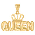 10K Yellow Gold Mens Crown Queen Fashion Charm Pendant