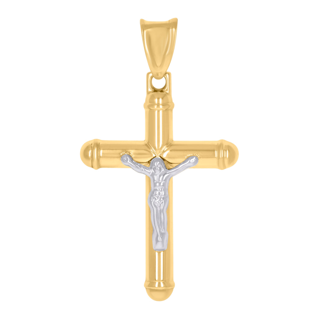 14K Two-tone Gold Mens Crucifix Cross Religious Charm Pendant