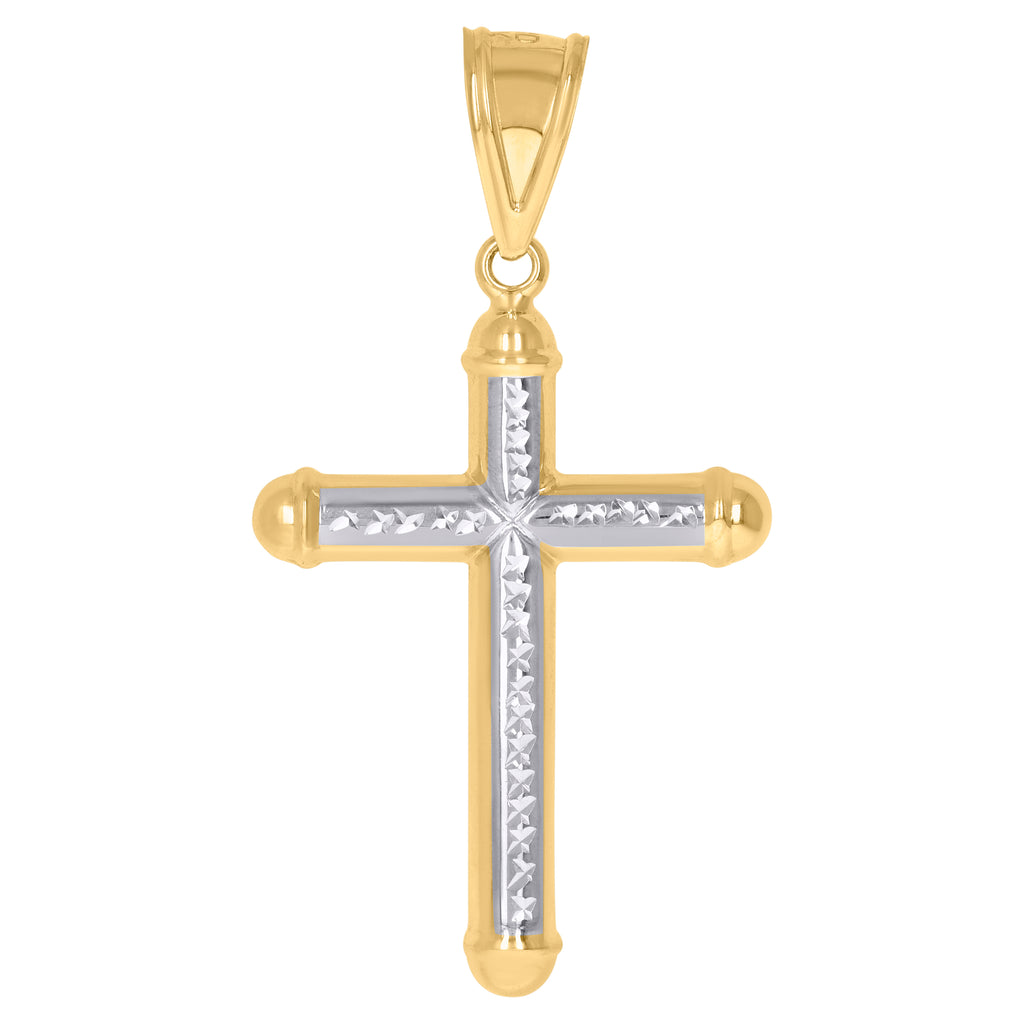 14K Two-tone Gold Mens Cross Religious Charm Pendant