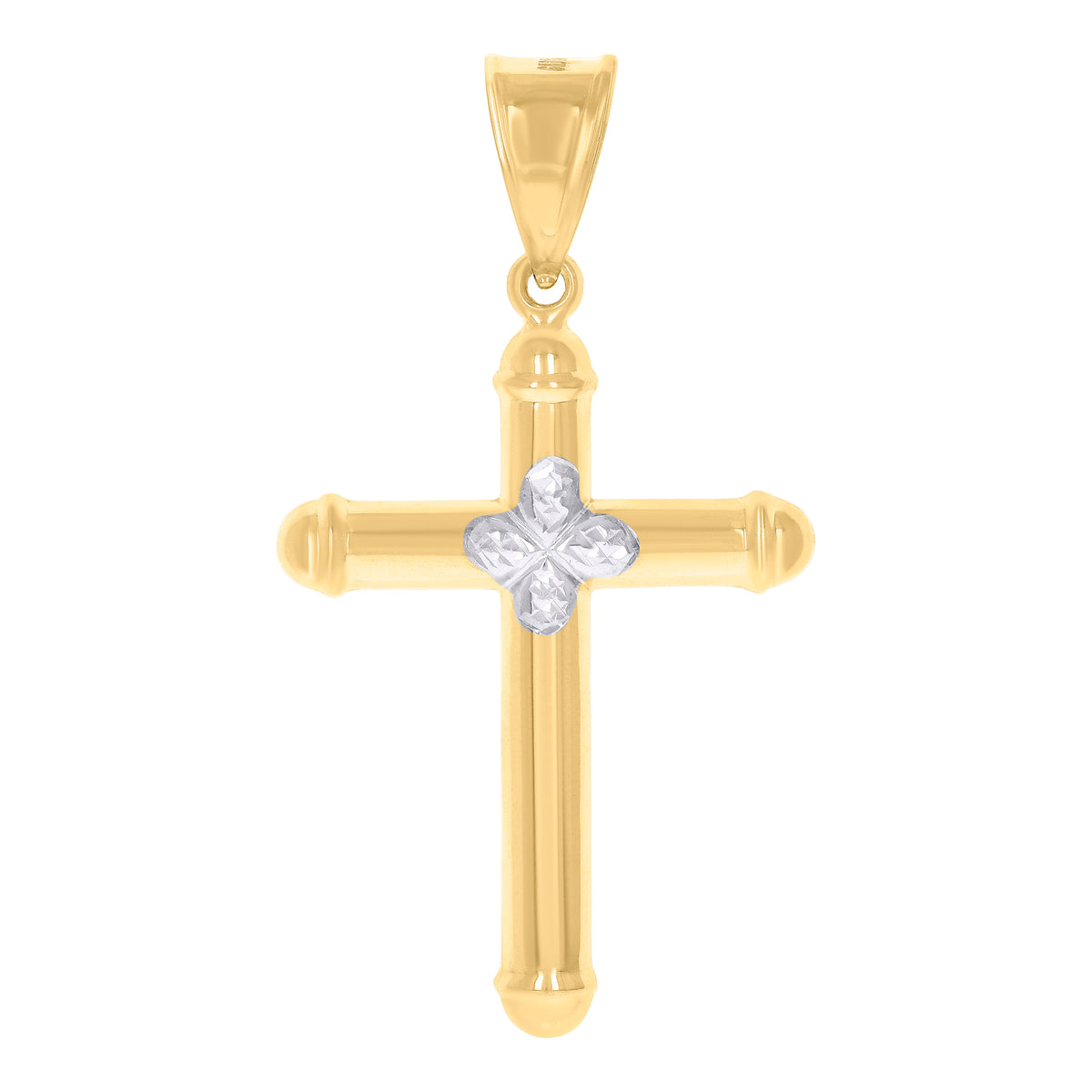 14K Two-Tone Gold Mens Cross Religious Charm Pendant