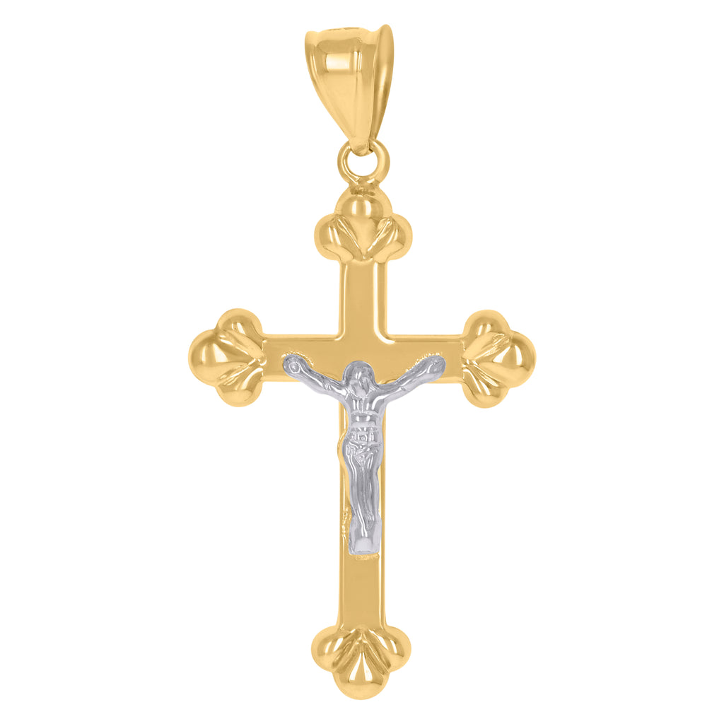 14K Two-tone Gold Mens Crucifix Cross Religious Charm Pendant