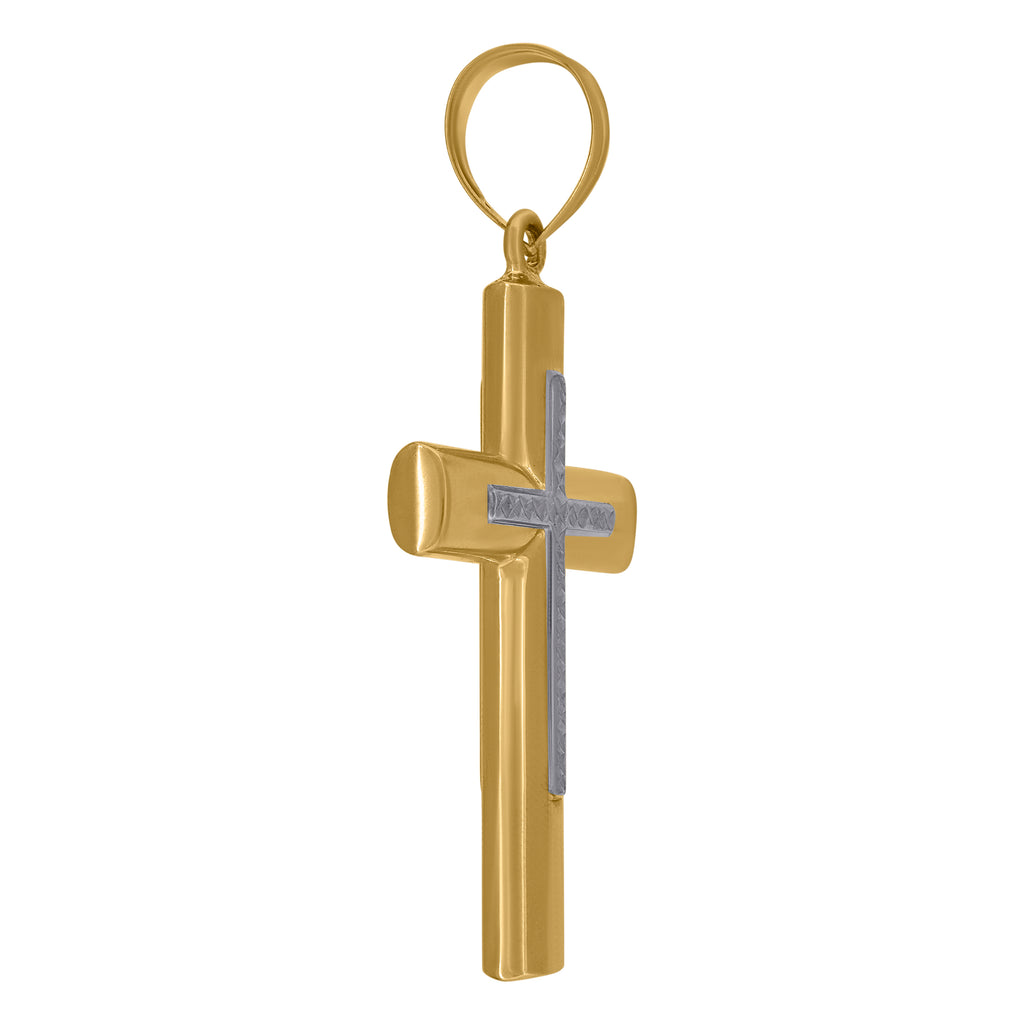 14K Two-tone Gold Mens Cross Religious Charm Pendant