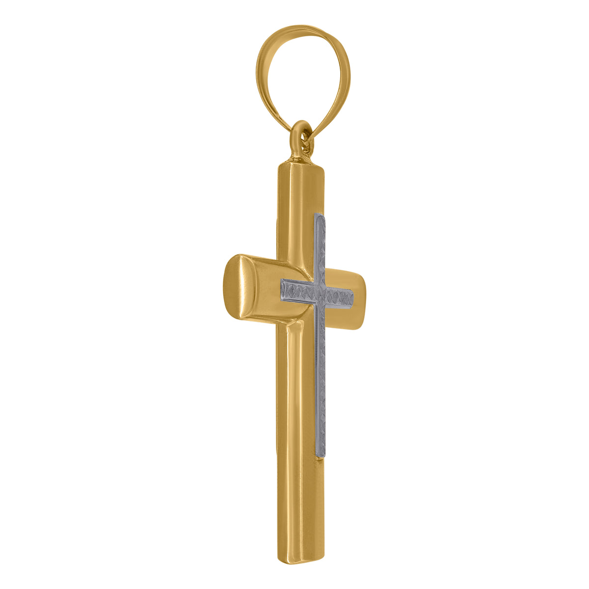 14K Two-tone Gold Mens Cross Religious Charm Pendant