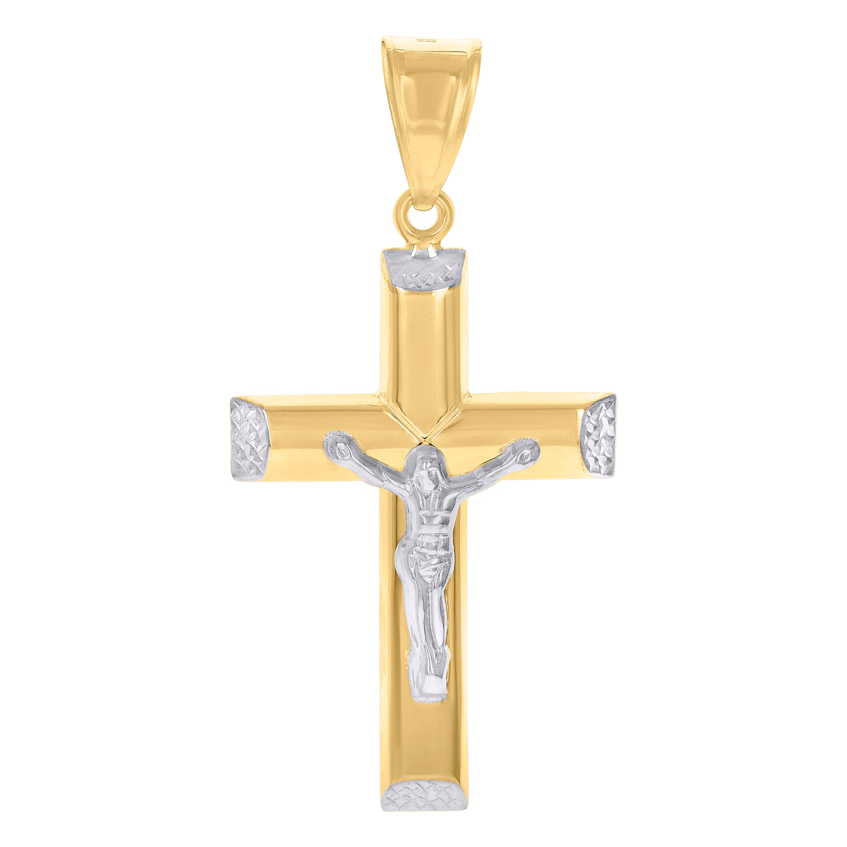 14K Two-tone Gold Unisex Crucifix Cross Religious Charm Pendant