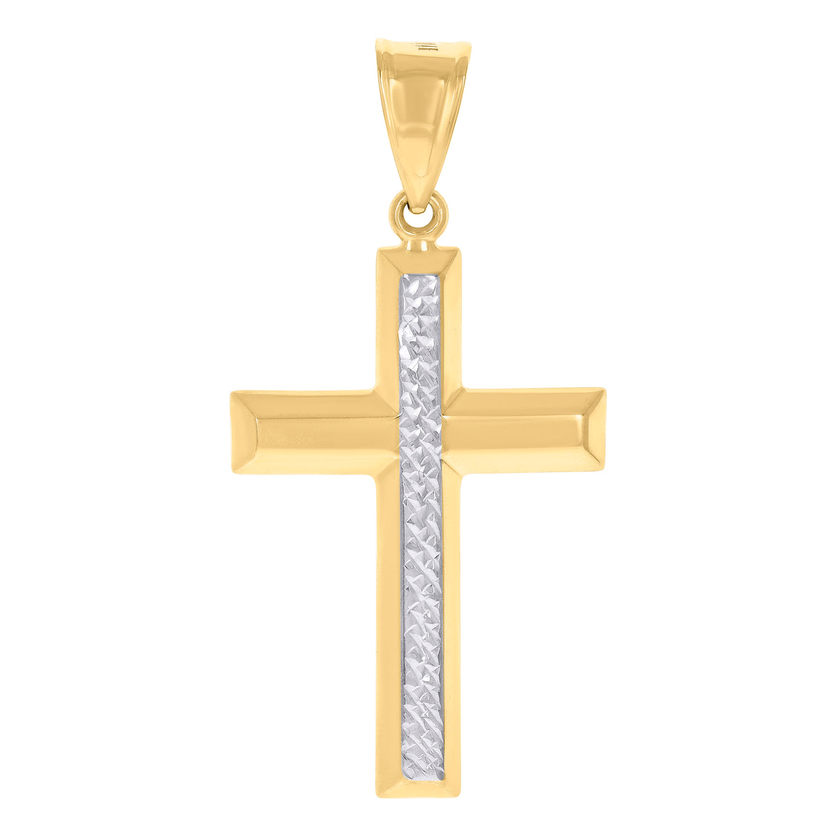 14K Two-Tone Gold Mens Cross Religious Charm Pendant