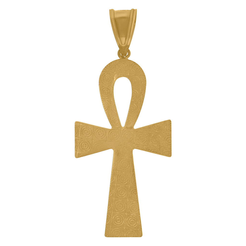 14K Two-tone Gold Mens Egyptian Ankh Cross Religious Charm Pendant