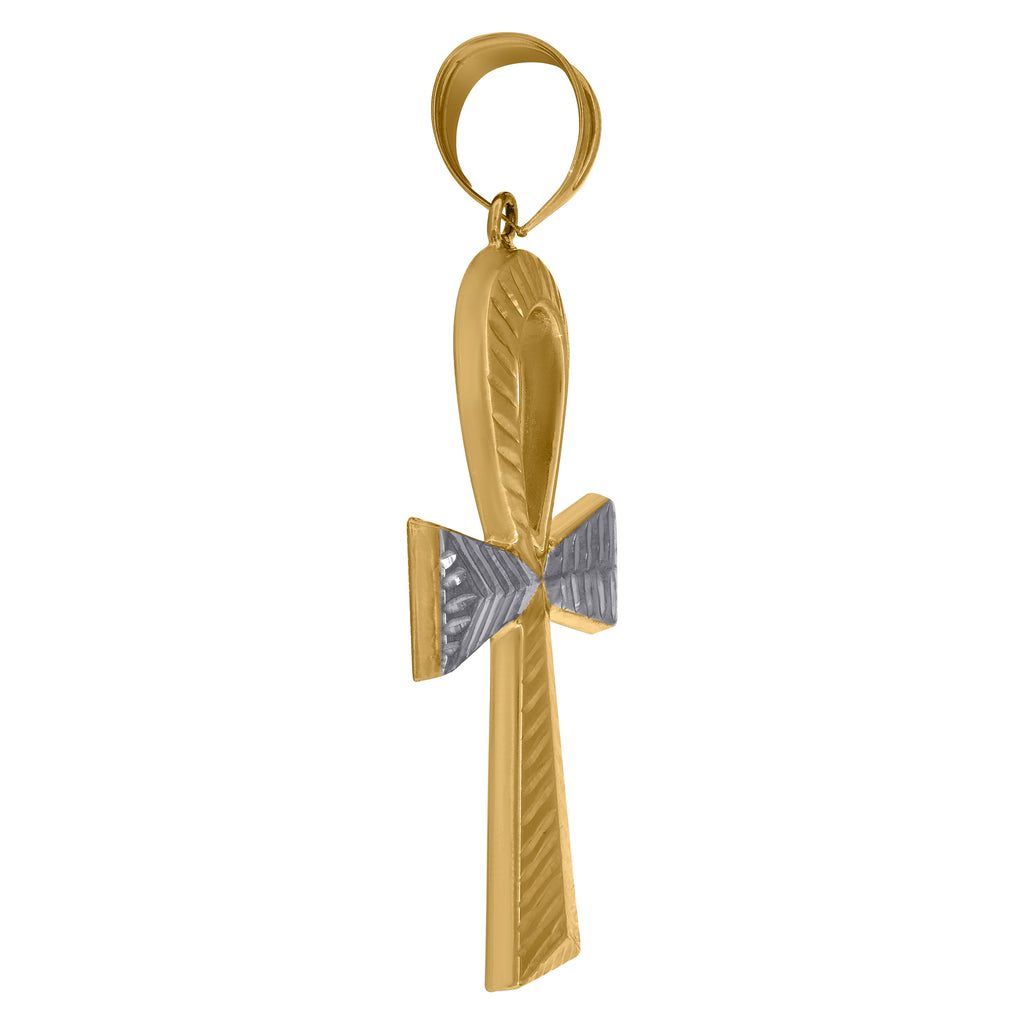 14K Two-tone Gold Mens Egyptian Ankh Cross Religious Charm Pendant