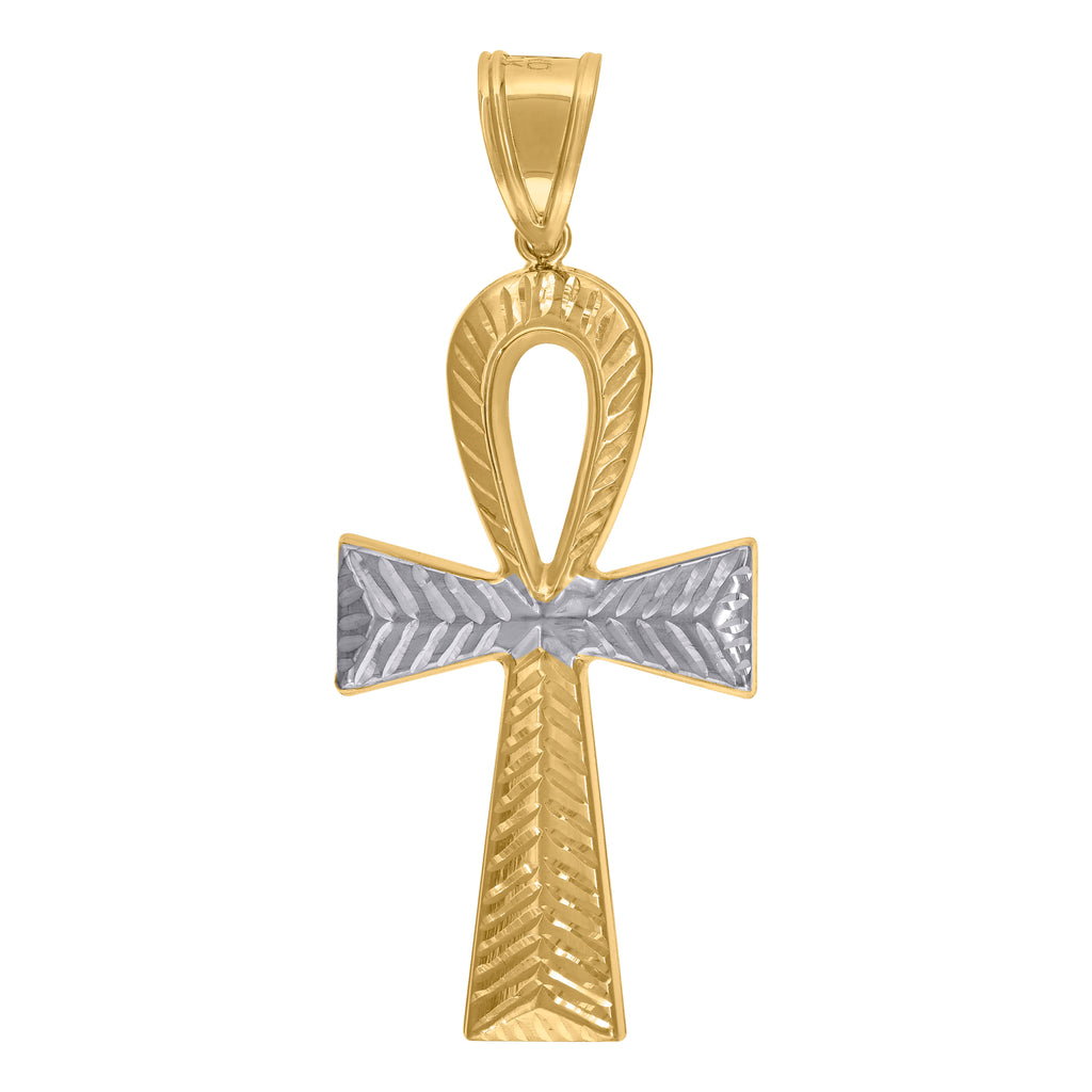 14K Two-tone Gold Mens Egyptian Ankh Cross Religious Charm Pendant
