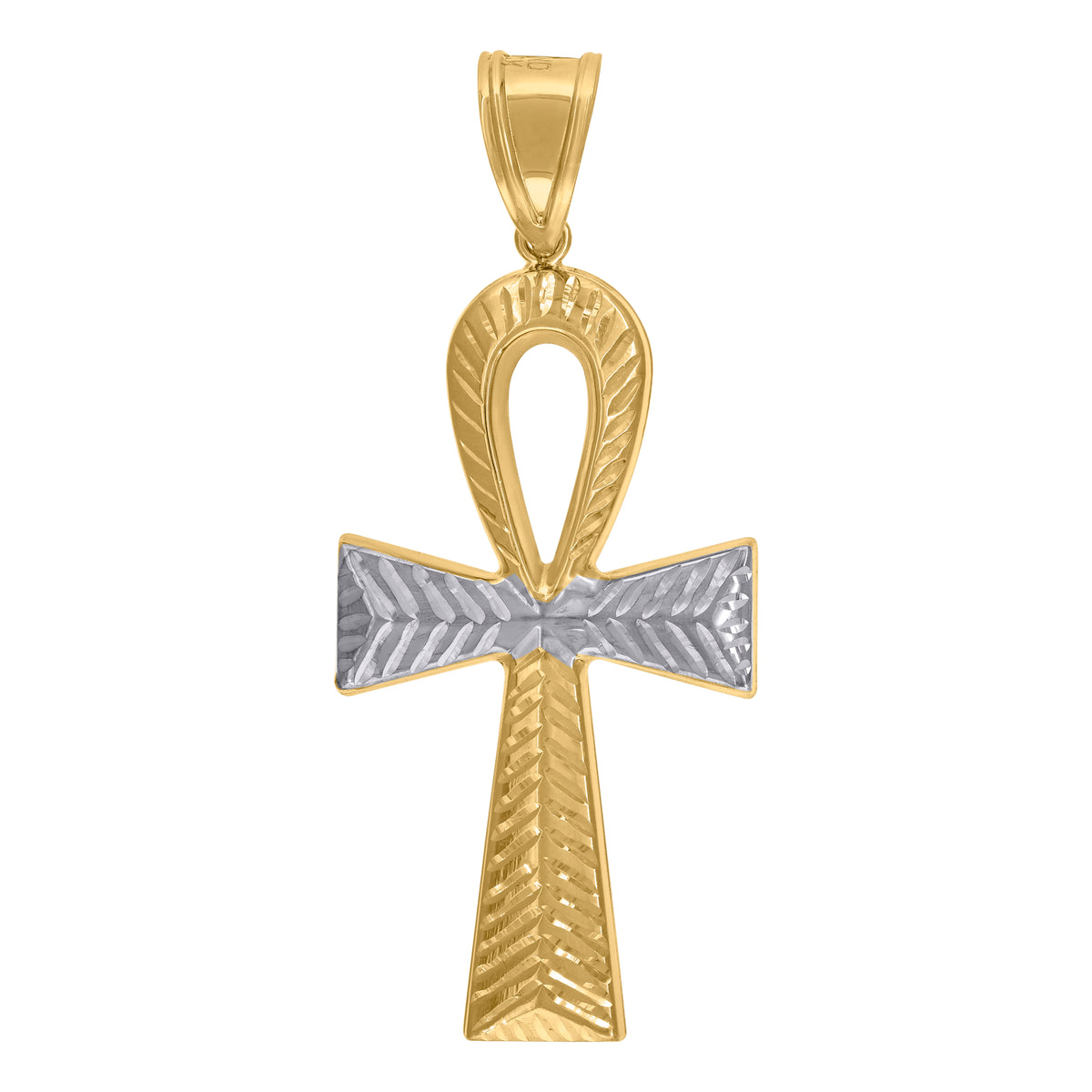 14K Two-tone Gold Mens Egyptian Ankh Cross Religious Charm Pendant