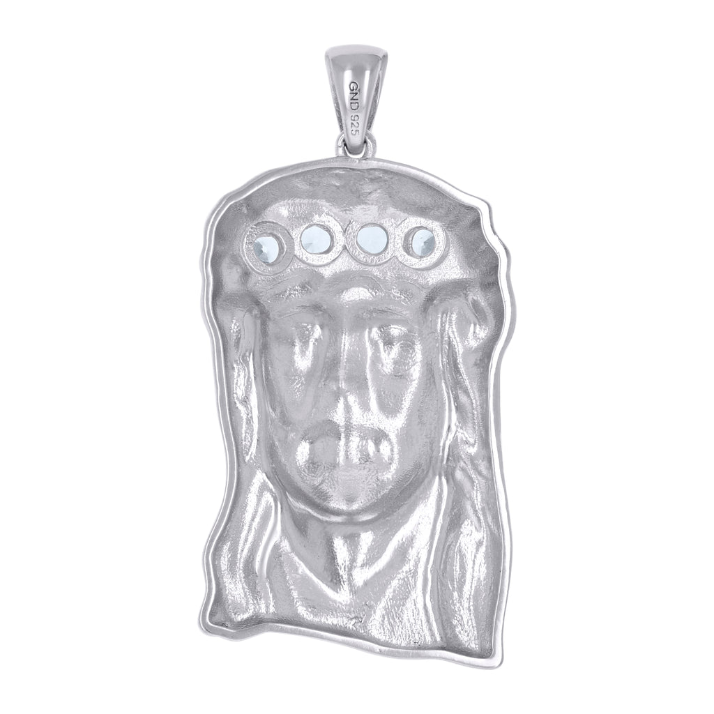 925 Sterling Silver Mens Cubic-Zirconia Jesus Religious Charm Pendant