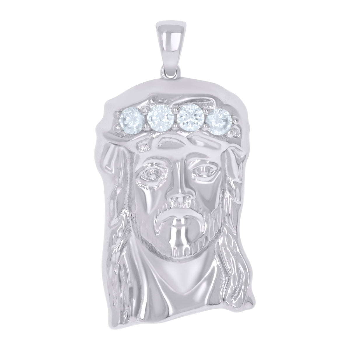 925 Sterling Silver Mens Cubic-Zirconia Jesus Religious Charm Pendant