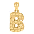 10K Yellow Gold Unisex Initial Alphabet B Nugget Charm Pendant