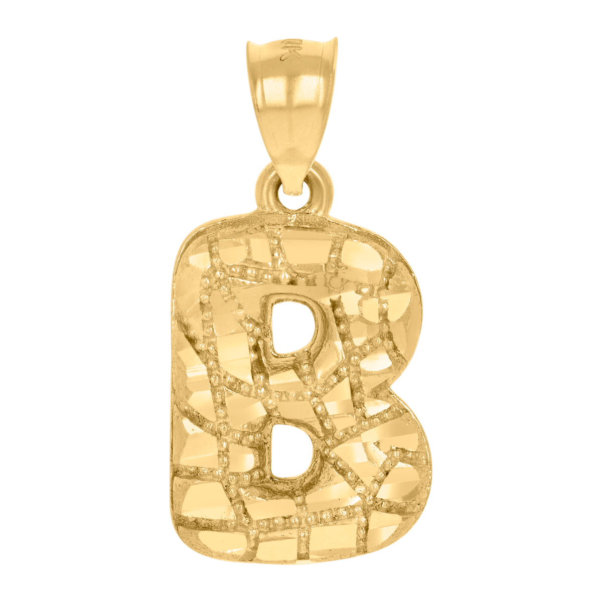 10K Yellow Gold Unisex Initial Alphabet B Nugget Charm Pendant