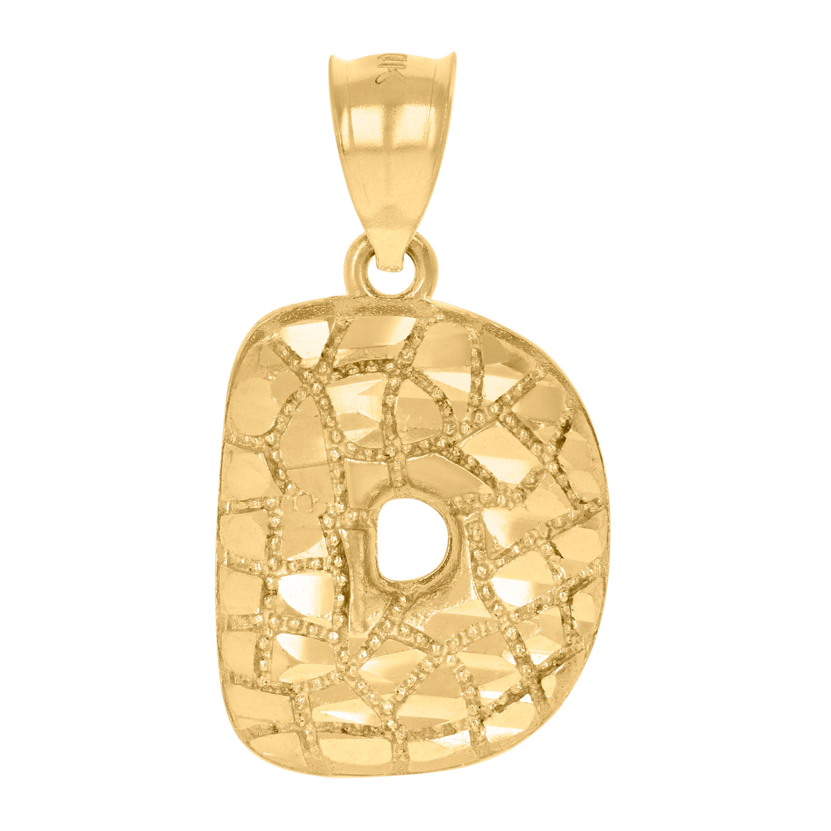 10K Yellow Gold Unisex Initial Alphabet D Nugget Charm Pendant
